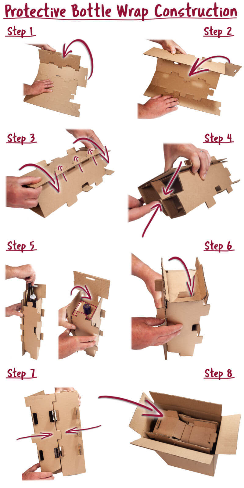 Visual Instructions on how to fold the included protective bottle wrap inserts