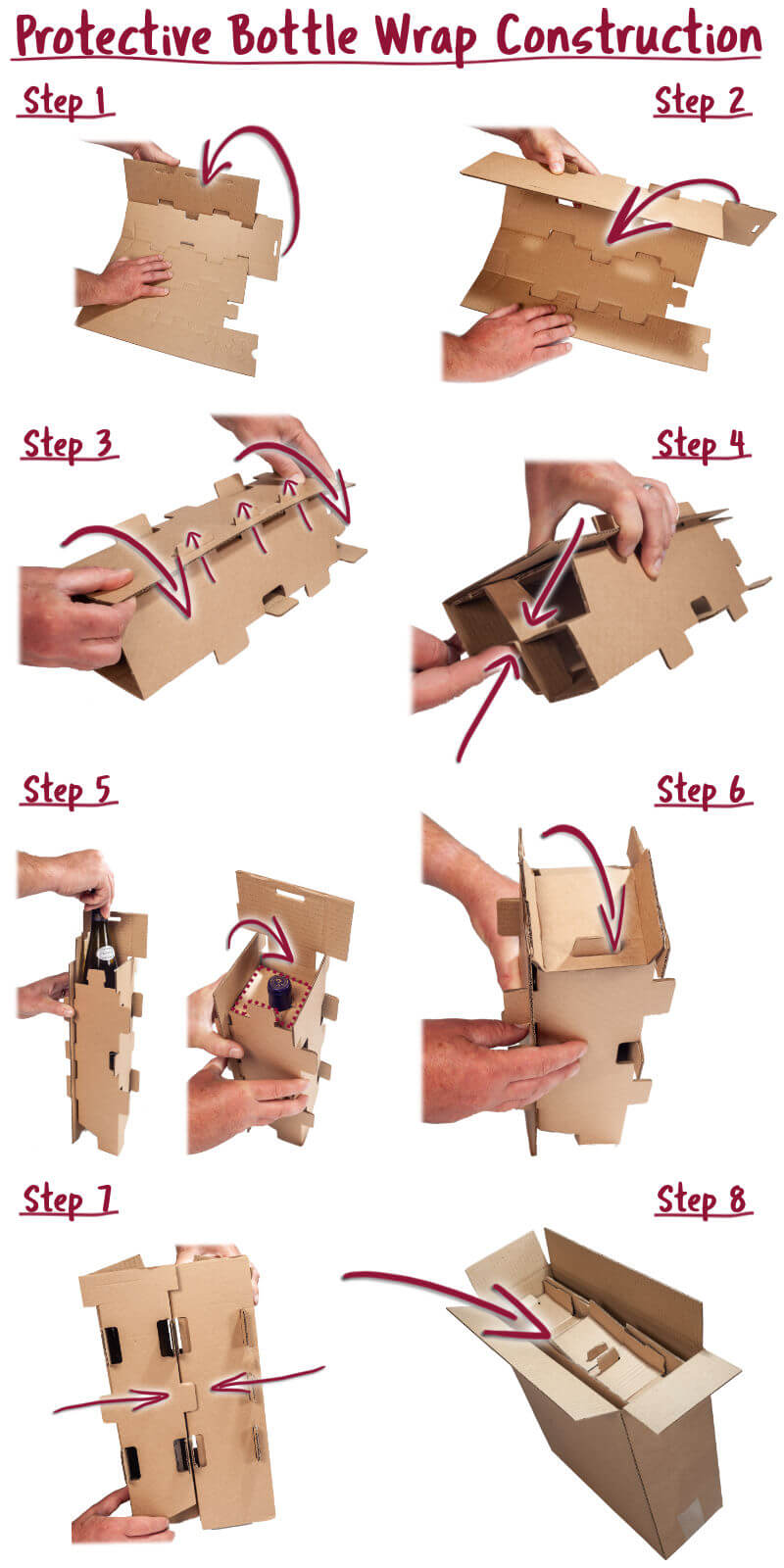 Visual Instructions on how to fold the included protective bottle wrap inserts