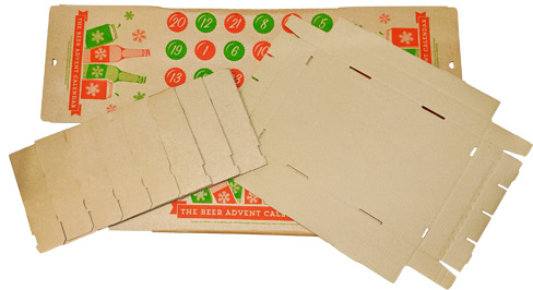 Each Advent Calendar consists of an outer box, a tray and pop up dividers