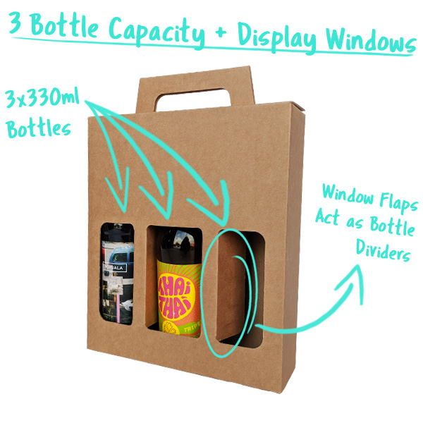 3 Bottle Capacity with Window Flaps that divide the cans