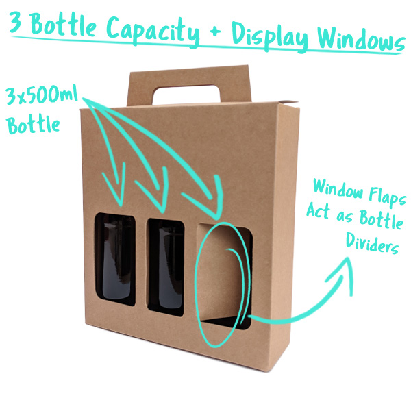 3 Bottle Capacity with Window Flaps that divide the cans