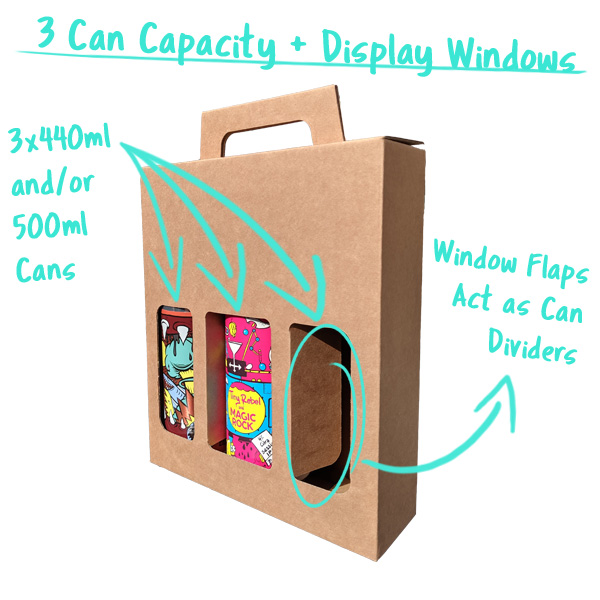 3 Can Capacity with Window Flaps that divide the cans