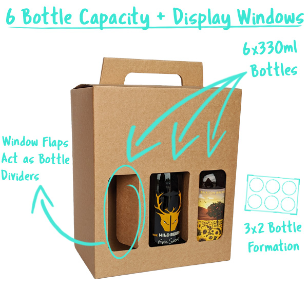 6 Bottle Capacity with Window Flaps that divide the Bottles