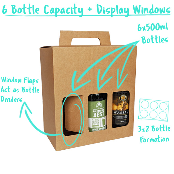 6 Bottle Capacity with Window Flaps that divide the Bottles